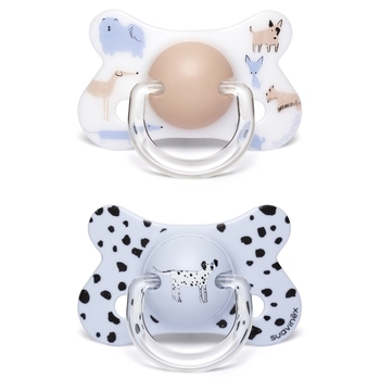 Пустушка силіконова Suavinex Історії цуценят, 18+ міс., 2 шт., білий, блакитний (304952) - Pampik