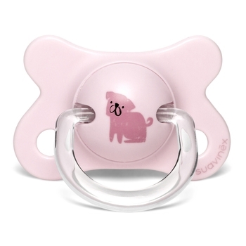 Пустушка силіконова симетрична Suavinex Історії цуценят Мопс, 2-4 міс., рожевий (304854) - Pampik