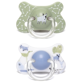 Пустушка силіконова Suavinex Історії цуценят, 18+ міс., 2 шт., зелений, блакитний (304951) - Pampik