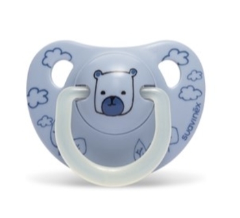 Пустушка силіконова Suavinex Ведмежа, 0-6 місяців, нічна, блакитний (304511) - Pampik