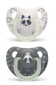 Пустушка силіконова Suavinex Енотик, 6-18 місяців, нічна, сірий, 2 шт. (304521) - Pampik