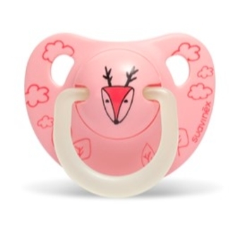 Пустушка силіконова Suavinex Оленя, 0-6 місяців, нічна, рожевий (304510) - Pampik