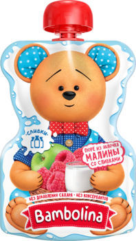 Пюре Bambolina Pouch Яблуко-малина-вершки, 90 г - Pampik