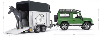 Джип Bruder Land Rover Defender, с прицепом для перевозки лошадей (02592) - Pampik - 4