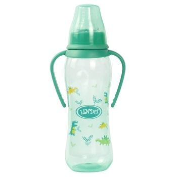 Пляшка для годування Lindo, вигнута, з ручками, із силіконовою соскою, від 3 міс., 250 мл, зелений (Li 135 зел) - Pampik