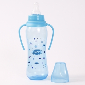 Пляшка для годування Lindo, вигнута, з ручками, із силіконовою соскою, від 3 міс., 250 мл, блакитний (Li 135 гол) - Pampik - 2