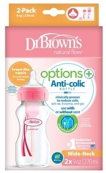 Антиколікова пляшечка Dr. Brown's Options +, з широкою шийкою, 270 мл, рожевий, 2 шт. (WB92601-ESX) - Pampik - 2