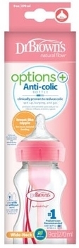Антиколікова пляшечка Dr. Brown's Options +, з широкою шийкою, 270 мл, рожевий (WB91601-ESX) - Pampik - 2
