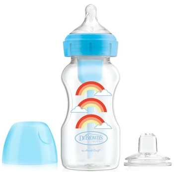 Пляшка-поїльник Dr. Brown's Блакитна веселка, з широкою шийкою, 270 мл, блакитний (WB91605-P3) - Pampik