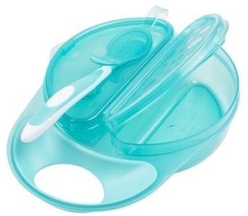Набір посуду Dr. Brown's (тарілка + ложка), бірюзовий (TF010-P3) - Pampik