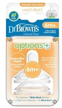 Силіконова соска Dr. Brown's Options + третього рівня, для пляшечки з широкою шийкою, 6+ міс., 2 шт. (WN3201-INTL) - Pampik - 2