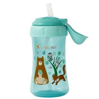 Поильник-непроливайка Курносики, с силиконовой трубочкой, 320 мл, бирюзовый (7025 зел) - Pampik - 2