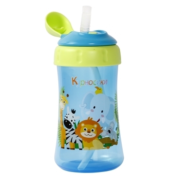Поїльник-непроливайка Курносики, з силіконовою трубочкою, від 9 міс., 320 мл, блакитний (7025 син) - Pampik - 2