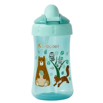 Поильник-непроливайка Курносики, с силиконовой трубочкой, 320 мл, бирюзовый (7025 зел) - Pampik