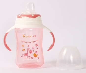 Поїльник-непроливайка Курносики, із силіконовим носиком, з ручками, від 6 міс., 300 мл, рожевий (7027 рож) - Pampik - 2