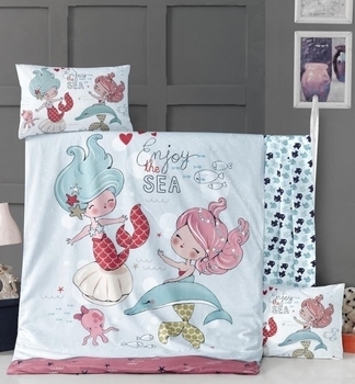 Комплект постільної білизни LightHouse Fish Girl, ранфорс, 150х100 см, блакитний (50620) - Pampik