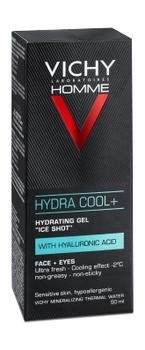 Увлажняющий гель с охлаждающим эффектом Vichy Homme Hydra Cool+, для лица и контура глаз, 50 мл - Pampik