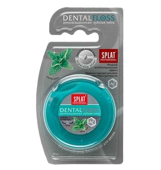 Антибактеріальна супертонка зубна нитка Splat DentalFloss М'ята, з волокнами срібла, 30 м - Pampik