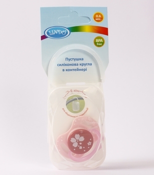 Пустушка силіконова Lindo Квіточки, кругла, 12+ міс., рожевий з білим (А 31/12+ рож) - Pampik - 3