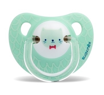 Подарок. Пустышка силиконовая Suavinex Морские истории Зеленый котик, 0-6 месяцев, мятный (303850) - Pampik