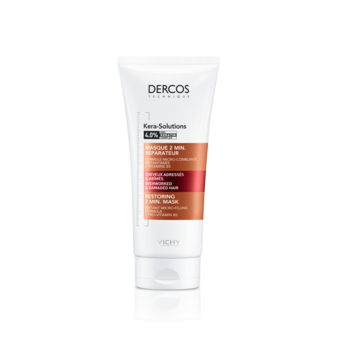 Восстанавливающая 2-минутная маска Vichy Dercos Kera-Solutions, для реконструкции поверхности поврежденных ослабленных волос, 200 мл - Pampik