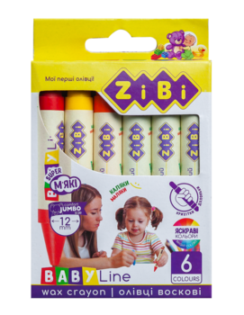 Карандаши восковые ZiBi Super Jumbo Baby Line, круглые, 6 шт. (ZB.2484) - Pampik