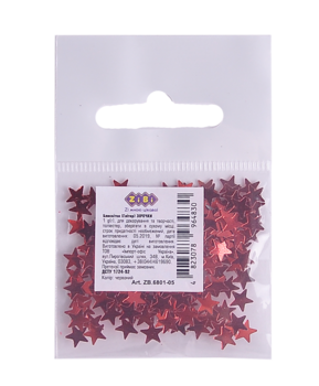 Глітер Блискітки ZiBi, зірочки, червоний, 1 г (ZB.6801-05) - Pampik