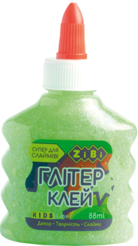 Клей ZiBi Неон Глиттер, для слаймов, прозрачный, салатовый, 88 мл (ZB.6114-15) - Pampik