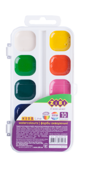 Акварельні фарби ZiBi Kids Line, біла упаковка, 10 кольорів (ZB.6543-10) - Pampik
