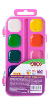 Акварельні фарби ZiBi Kids Line, рожева упаковка, 10 кольорів (ZB.6543-12) - Pampik