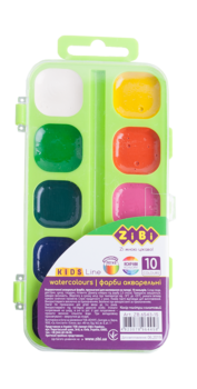 Акварельні фарби ZiBi Kids Line, салатова упаковка, 10 кольорів (ZB.6543-15) - Pampik
