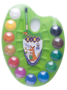 Акварельные краски ZiBi Kids Line, на палитре, салатовая упаковка, 12 цветов (ZB.6558-15) - Pampik