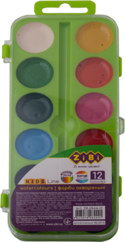 Акварельні фарби ZiBi Kids Line, салатова упаковка, 12 кольорів (ZB.6544-12) - Pampik