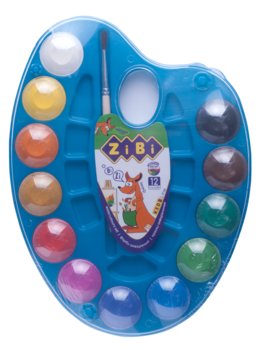 Акварельні фарби ZiBi Kids Line, на палітрі, синя упаковка, 12 кольорів (ZB.6558-02) - Pampik