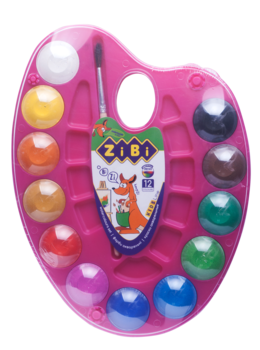 Акварельные краски ZiBi Kids Line, на палитре, розовая упаковка, 12 цветов (ZB.6558-10) - Pampik