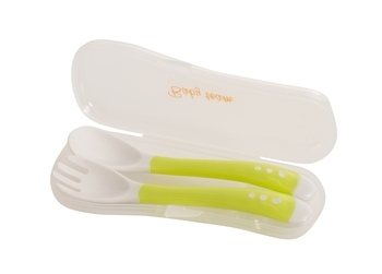 Вилочка и ложечка с нескользящими ручками и футляром Baby Team, салатовый (6105) - Pampik - 3