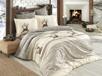 Комплект постільної білизни Hobby Poplin Ludovica, поплін, 220х160 см, молочний (21829_1,5) - Pampik