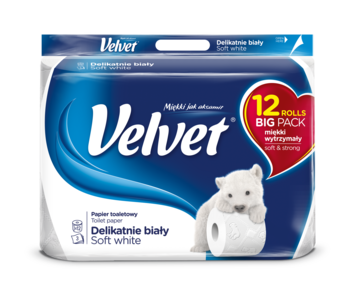 Трехслойная туалетная бумага Velvet Деликатная Белая, белый, 12 рулонов - Pampik