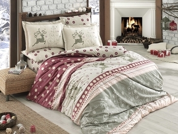 Комплект постільної білизни Hobby Flannel Ludovica, сатин, 220х160 см, бордовий (40271_1,5) - Pampik