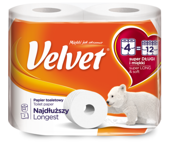 Двошаровий туалетний папір Velvet Екстра Лонг, білий, 4 рулони - Pampik