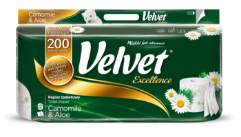 Тришаровий туалетний папір Velvet Екселент Ромашка і алое, білий, 8 рулонів - Pampik