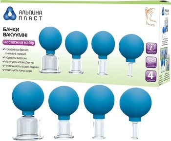 Банки вакуумні Альпіна пласт масажний набір, діаметр 50, 33, 22, 11 мм, 4 шт. - Pampik