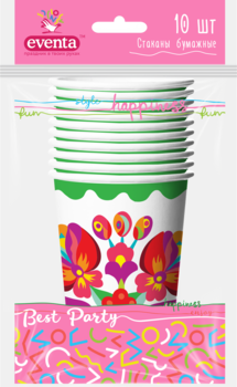Склянки паперові Eventa Українська колекція, в асортименті, 300 мл, 10 шт. - Pampik