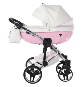 Універсальний візок 2 в 1 Junama Candy 01, білий з рожевим (J-Cy-01) - Pampik