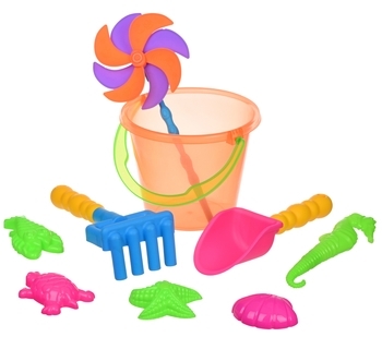 Набор для игры с песком Same Toy с Воздушной вертушкой, оранжевое ведро, 9 предметов (HY-1206WUt-4) - Pampik