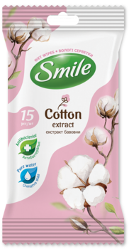 Вологі серветки Smile Natural з екстрактом бавовни, 15 шт. - Pampik