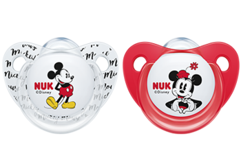 Ортодонтическая силиконовая пустышка Nuk Trendline Disney Mickey, 0-6 мес., красный и белый, 2 шт. (10175209) - Pampik