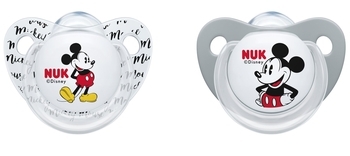 Ортодонтическая силиконовая пустышка Nuk Trendline Disney Mickey, 6-18 мес., серый и белый, 2 шт. (10176213) - Pampik