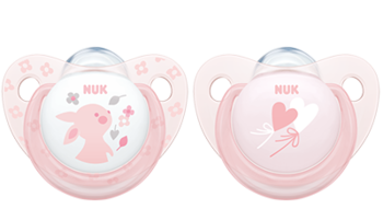 Ортодонтическая силиконовая пустышка для сна Nuk Baby Rose, 0-6 мес., розовый, 2 шт. (10175175) - Pampik
