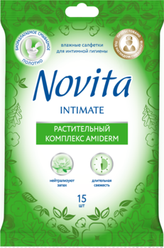 Вологі серветки Novita Intimate Soft, з рослинним комплексом Amiderm, 15 шт. - Pampik